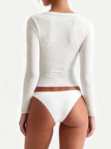 XLLAIS 女士柔软舒适休闲长袖V领T恤，灰色，弹力棉面料 - 淺灰色 - 查看 5