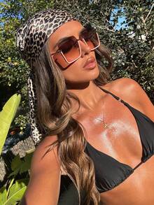 1条女士2025时尚复古豹纹90*90头巾，休闲百搭，柔软亲肤，适合所有季节，多功能头巾 - 01-卡其 - 查看 3