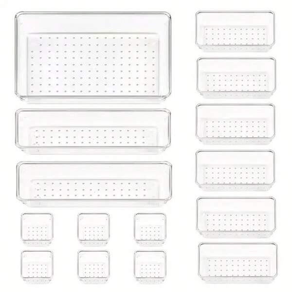 1/7/16/25 مجموعة صناديق تنظيم الرف الشفافة من البلاستيك - صناديق تخزين متعددة الوظائف بأربعة أحجام، مناسبة لتنظيم المكتب والرف والأدراج، مصنوعة من مادة البولي بروبيلين المتينة، مثالية للاستخدام المنزلي والمكتبي، صناديق تنظيم الرف المكتبي | صناديق بلاستيكية شفافة | بلاستيك متين، صناديق تنظيم الرف المكتبي، صناديق تخزين المكتب