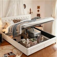 Cama con canapé 160*200 cm con cajones, amplio espacio de almacenaje, cama tapizada con cabecero, somier de láminas, cama adulto, cama juvenil, cama doble, terciopelo beige