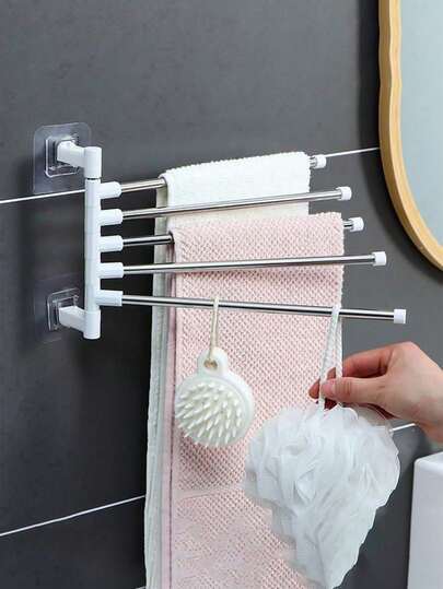 1 pezzo Mensola girevole a 360° per il bagno, installazione senza trapano, portasciugamani a più strati, design multistrato