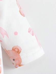 2pcs Baby Girl Casual Cute Bow Bear Print Jumpsuit With Headband Decor Set - Multicolor - View 7