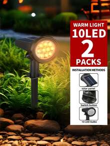 Solar Landscape Waterproof Light ,10 LED Three-Level Dimming + IP44 Waterproof, Intelligent Light Control For Automatic Night Lighting ,300mAh, Plastic Garden Light With Independent Solar Panel, Can Automatically Switch On And Off At Driveway, Pool Area And Garden Entrance - Efficient Outdoor Lighting, Suitable For Yard, Garden, Farm, Lawn Decoration, Also Suitable For Christmas, Halloween, Thanksgiving Decoration, Is A Great Choice For Gift Giving - 暖白色 - 查看 10