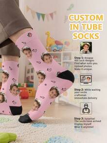 1 Pair Of Christmas Design Customized Face Boy's Front Printed Mid Tube Socks, Couple Socks, Personalized Photo Matching, Funny Couple Socks, Comfortable And Breathable, Creative Cartoon Design, Perfect Holiday, Birthday, Valentine's Day Gifts, Funny, Crazy, Anime, Multi-Color Socks - Multicolor - View 3