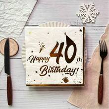 20 Pieces/Pack White 40th Birthday Theme Gold Foil Hat Print Disposable Napkins, Made Of Virgin Wood Pulp Double-Layer Tissue Paper, Suitable For Hotels, Restaurants, Bars, Tableware, Table Settings, Christmas