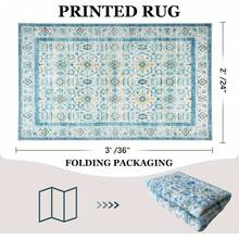 Zentavio Washable Area Rugs 2x3 Door Mat Entryway Vintage Floral Non-Slip Low Pile Entrance Thin Rug Carpet For Kitchen Bathroom Living Room Blue