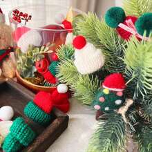 Mini sombrero de Navidad, Mini bufanda, Color rojo y verde, sombrero colgante para dedo, botella de piruleta, decoración para fiesta de Navidad DIY - Mezcla 80 piezas - Ver 4