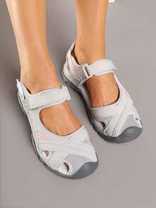 Sandalias deportivas para mujer con plantilla de cuero - Casual para viajes de verano - Gris Claro - Ver 4
