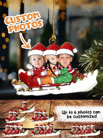 Personalized Family Christmas Ornament Custom Photo Name Sleigh Design Multi Kids Or Family Members Customizable Keepsake Unique Holiday Tree Decoration First Christmas Gift For Parents Grandparents Pet Lovers Friends Seasonal Festive Home Decor Christmas Christmas Decorations