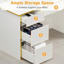 47 Inch Home Office Desk With 4 Drawers, Computer Desk With Golden Border, Modern Executive Desk With Hidden Handle Design, Vanity Study Writing Table For Bedroom, White/ Black