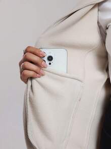 CZRLHYT 女士常规版型仿麂皮绒抓绒外套，适合秋冬季穿着 - 米色 - 查看 7