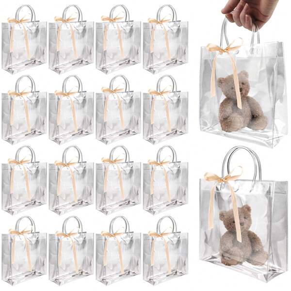 10pcs Transparent PVC Tote Bags, Birthday Holiday Gift Bags, PVC Cosmetic Handbags, Holiday Party Tote Bags, Holiday Gift Bags, Reusable Clear Tote Bags, Small Shopping Bags, Party Favor Bags, Wedding Birthday Party Gift Bags, Handmade Tote Bags, Party Favors, Cheapest Items Applicable (20*20*8cm)