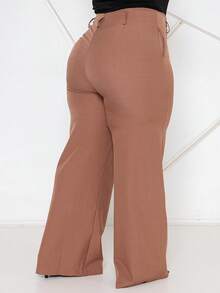 Plus Size Fashion Long Pants Without Belt And Pockets Without Belt - Rust Brown - View 3