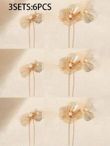 2pcs/Set Elegant Butterfly Shaped Hair Clips, Bridal Wedding Hair Accessories