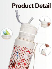 1pc 750ml/26oz Christmas Themed Straw Sports Water Bottle, Compact & Portable, Leak-Proof, Suitable For School, Office, Outdoor Activities, Running, Fitness, Perfect Christmas Gift - Multicolor - View 6