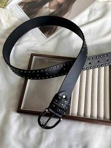 1 pièce Ceinture large décorée de rivets noirs pour femmes, convient pour les jeans