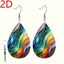2D Exquisite Fun High-End Cute Luxurious Elegant Vibrant Colorful Flowing Gradient Marble Pattern Acrylic Pendant Women's Earrings Design Exquisite Personality Fashion, Halloween Valentine's Day Anniversary Birthday, Enhancing Charm Daily Banquet Party Holiday Versatile Earrings Qing An Jing Directional