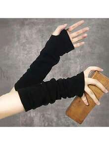 1 Pair Women's Warm Arm Sleeves - Winter Warm Gloves, Stretchy Arm Sleeves For Makeup, Gym, Commuting - Cold Weather Apparel (Hand Wash Only) - Suitable For Halloween And Daily Use, Halloween Costume, Fitness Wear, Streamlined Design, Snug Fit, Cold Weather Wear, Minimalist Style, Durable Material Cold Weather Apparel