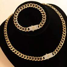 6mm Stainless Steel Necklace For Men, 14K Gold Plated Cuban Link With Zirconia Stone, Titanium Steel Clasp, Holiday Gift