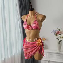 Bellisia Conjunto de biquíni de férias estilo boêmio feminino para praia de verão, 3 peças