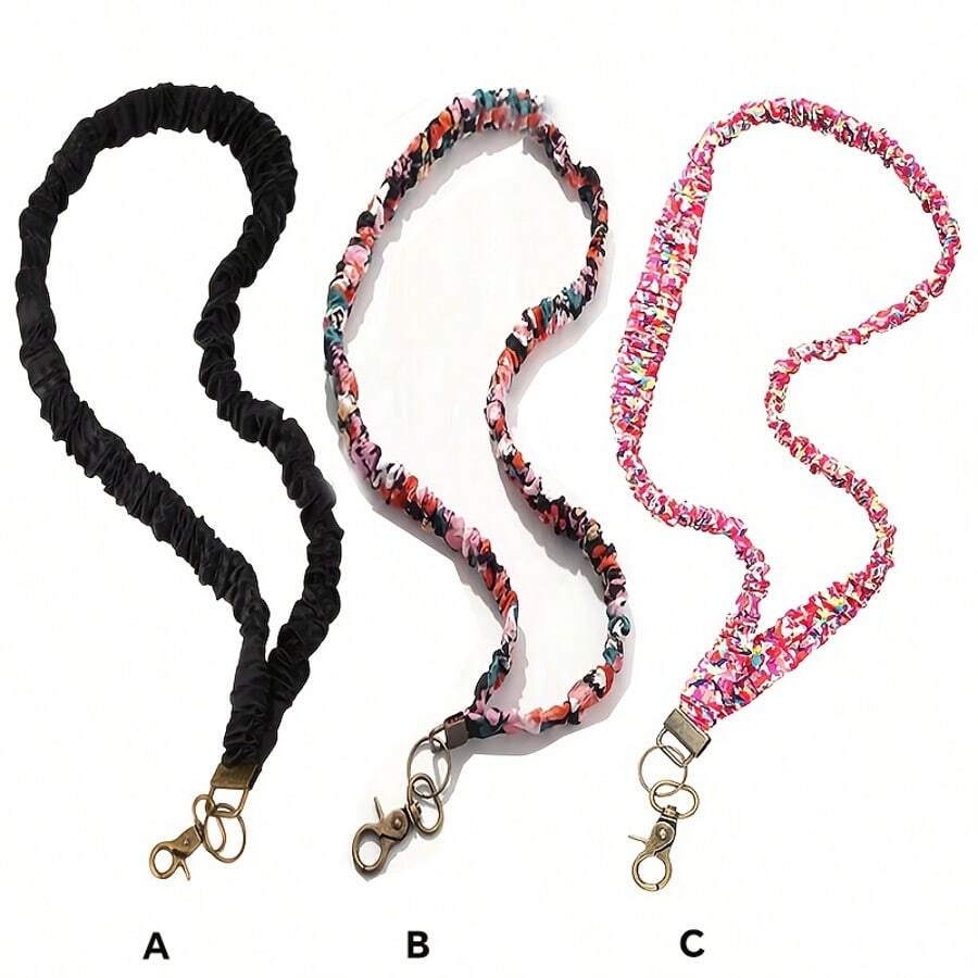 1pc Fashionable Multi-Color Pleated Elastic Lanyard, With Multipurpose ID And Phone Holder, Elegant Necklace-Style Strap, Suitable For Teachers, Nurses, Doctors And Friends - Stretchy Work Badge Holder, Daily Accessory, Boho Style, Lightweight Material, Safety Clasp, Nurse Accessory, Doctor Lanyard