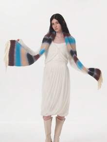 1 szt. Damski szalik w paski z łatkami, elegancki i uroczy, wykonany z włókna poliestrowego, uniwersalny, ciepły i gruby, idealny na jesień i zimę, odpowiedni do noszenia wewnątrz i na zewnątrz