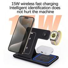 15W Foldable 3-In-1 Wireless Charging Station, Fast Charging Stand Compatible With IPhone 17/16/15/14/13/12/11, 9/8/7/6/5, And Pro - Black - View 5