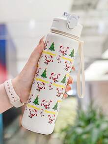 1pc 750ml/26oz Christmas Themed Straw Sports Water Bottle, Compact & Portable, Leak-Proof, Suitable For School, Office, Outdoor Activities, Running, Fitness, Perfect Christmas Gift - Multicolor - View 8