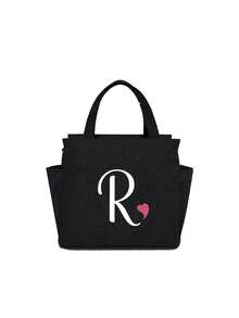 Insulating Lunch Bag, Letter Print Women Cooler Handbags Student Thermal Lunch Bags, For Work Canvas Food Tote Bag, High-Capacity Thermal Bag, For Women Insulated Refrigerated Lunch Box Bag, Picnic Bag, Fridge Bag Name Initials Letter Pattern Cooler Lunch Box ,Ice Pack Food Storage Bag For Traveling Portable Waterproof Bag Insulated Lunch Bag Lunchbox