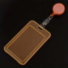 Transparent PET Card Holder Set With Retractable Clip, Durable Student/Teacher Pass, Key Card, Driver's License ID Badge Reel - Transparent Protective Case - Transparent Orange - View 9
