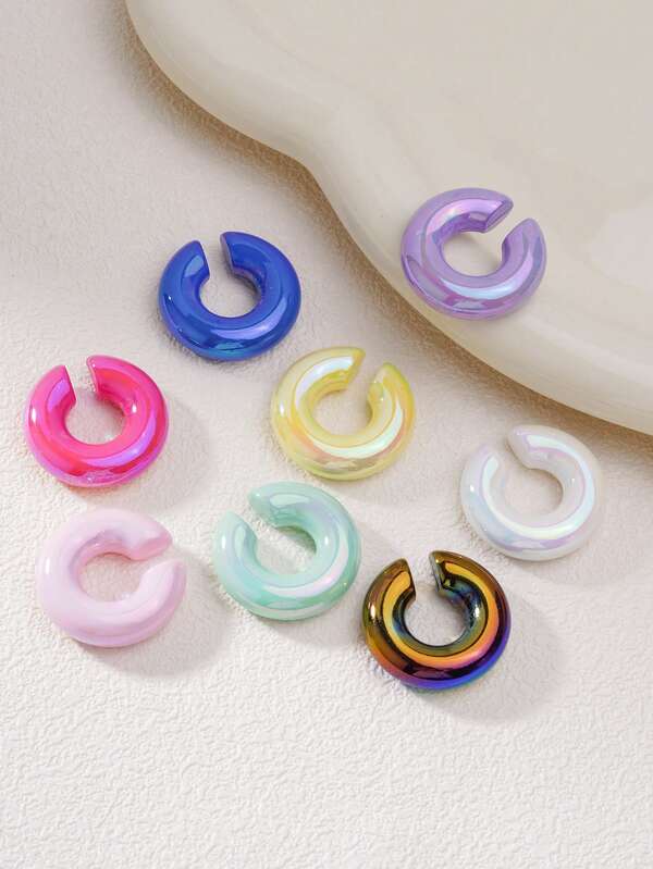 1 Set de 8 piezas de Aretes de Clip con Diseño de Moneda Vintage Colorida Estilo Y2K, Conjunto de Aretes de Moda Callejera para Mujeres, Adecuado para Fiesta, Festival de Música, Boda, Día de San Valentín, Navidad, Año Nuevo, Uso Diario