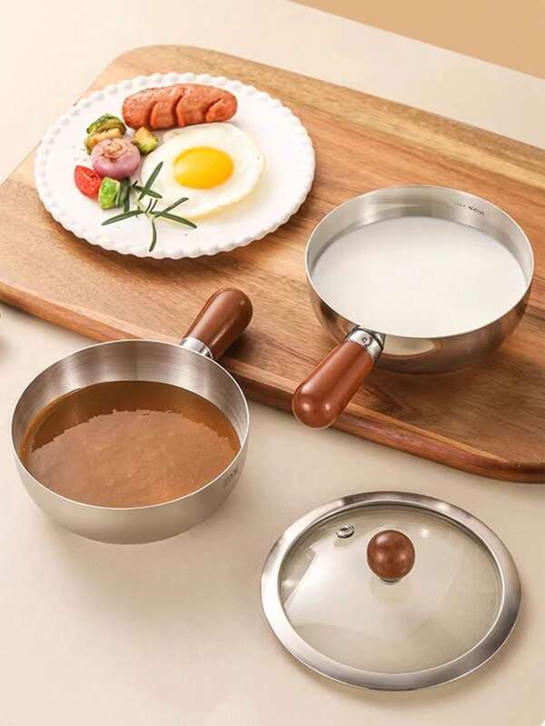1pc Stainless Steel Cooking Pot, Household Noodle Pot, Kitchen Tool, Chocolate Melting Pot, Butter Pot, Mini Soup Pot