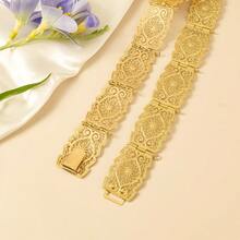 1pc Moroccan Women's Elegant Luxurious Gold-Plated Metal Waist Belt With Carved Floral Cutout Pattern, Kaftan Bridal Jewelry Accessory
