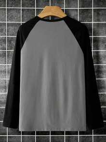 GRDR Men's Autumn Colorblock Button Design Raglan Long Sleeve T-Shirt, - Grey - View 5