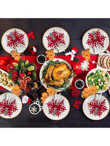 12 pièces Porte-couverts en feutre de flocons de neige de Noël, pinces à couverts, sets de table, décoration de table de fête de Noël pour ajouter de la couleur à votre table de fête de Noël, convient pour Noël et diverses fêtes