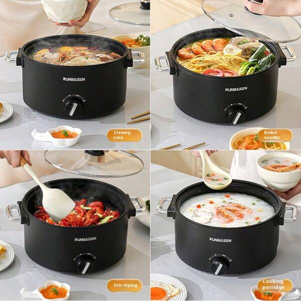 SOKANY Cuiseur électrique multifonction, marmite électrique pour étudiants, cuiseur à riz mini pour dortoir, marmite multifonction intégrée, cocotte avec deux niveaux de chaleur pour frire/bouillir/mijoter/cuire, convient pour 1~3 personnes, revêtement intérieur antiadhésif facile à nettoyer, contrôle de température double économe en temps et sans effort, arrêt automatique en cas de fonctionnement à sec