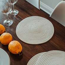 4pcs/1pc White Woven Rope Placemats, Coffee Table Decor Coasters, Farmhouse Drink Table Coasters, Simple Home Decor Woven Placemats, Non-Slip Heat Resistant, Perfect For Your Dining Table Decor Set - White - View 2