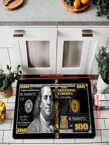 1pc New US Dollar Bill Design Area Rug, Suitable For Living Room, Bedroom, Indoor - Machine Washable - Flannel Material, Soft Wrap, Skin-Friendly, No Pilling, Water-Resistant Easy Care, Odorless - Ideal For Home Decor, Room Decor, Living Room Carpet, Bedroom Carpet, Bathroom Carpet, Kitchen Carpet, Area Rug, Hotel Decor - Area Rug, All Season Use.