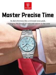 POEDAGAR 1pc Fashionable Stainless Steel Quartz Men's Wristwatch, Unique Textured Round Dial, Casual Waterproof Luminous Men's Watch, Luxury Men's Watch Suitable For Business Occasions, Men's Holiday Gift