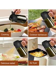 Spruzzatore per olio scuro con blocco della luce da 470 ml, ideale per la cottura, dispenser per olio d'oliva da cucina 2 in 1, bottiglia in vetro verde scuro di alta qualità, spruzzatore per olio, dispenser per olio da cucina, bottiglia spray, accessorio essenziale per barbecue, accessori moderni da cucina, accessori da cucina durevoli, adatto per friggitrici ad aria, barbecue