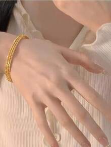 1 pieza Brazalete hecho a mano de 3 capas/5 capas con baño de cobre color dorado, brazalete metálico multicapa ligero y lujoso, accesorio de moda versátil para mujeres