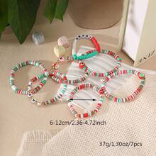 Set de 7 piezas/paquete de pulseras elásticas de cuentas de arcilla suave con diseño bohemio de Navidad en rojo, blanco y verde - Colgante de Papá Noel, árbol de Navidad, cuentas con letras, pulsera de , pulsera para compartir en familia (color aleatorio - sin tarjeta)