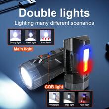 Tragbare leistungsstarke LED Solar Taschenlampe mit COB Seitenlicht Multifunktions-Suchscheinwerfer USB-Aufladung Sonnenaufladung Arbeitsleuchte LED Blitzlicht Lampe Fernbeleuchtung Flutlicht für Camping Wandern Angeln Jagd Warnlicht