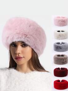 Outdoor Fashionable Casual Thick Faux Fur Lined Beanie Hat, Warm Neck Gaiter, Suitable For Autumn/Winter Elegant Headband Women Hair Accessories Fashion Hair Band - Multicolor - View 11