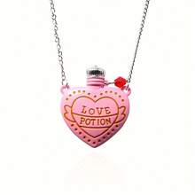 Couple Heart Necklace With "Love Potion" Theme - Pink Heart Pill Bottle Pendant, Suitable For Romantic Daily Matching & Holiday Gifts - 粉色 - 查看 1