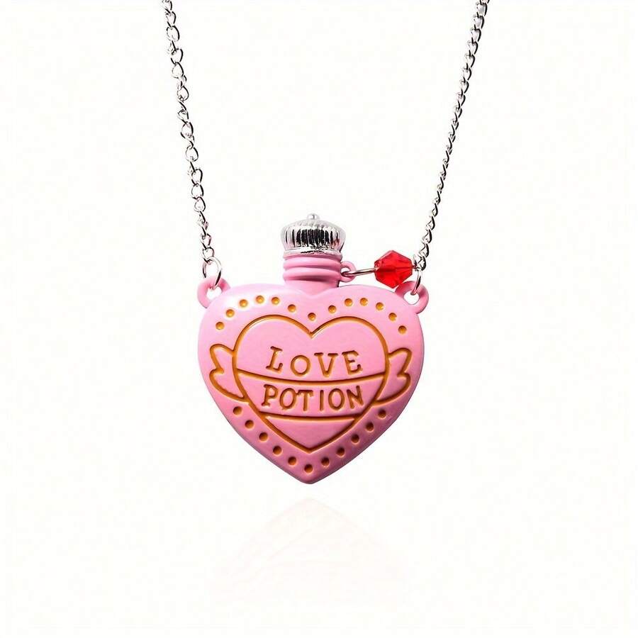Couple Heart Necklace With "Love Potion" Theme - Pink Heart Pill Bottle Pendant, Suitable For Romantic Daily Matching & Holiday Gifts - 粉色 - 查看 1