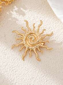 1pc Fashionable Creative Metal Sun Brooch, Suitable For Women's Daily, Business And Party Wear - Yellow Gold - View 2