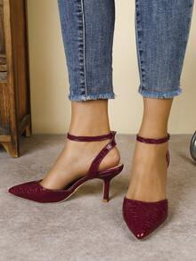 优雅尖头高跟女鞋，百搭露跟夏季凉鞋，优雅 - 酒紅色 - 查看 6