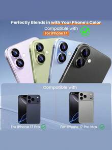 3片装苹果17英寸（6.3英寸）摄像头镜头保护膜，兼容 17 Pro Max/17 Pro/16/15/14/13/12/11，[AR+AF]高清透明钢化玻璃镜头盖，9H硬度防刮，独立金属环，兼容手机壳，安装简便，紫色 - 紫色 - 查看 6