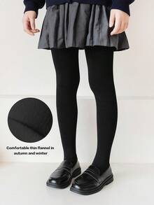 1pc Kids Solid Color Warm Fleece Leggings, Comfortable For Dance, Autumn/Winter - Apricot - View 3